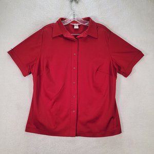 Vintage Sears The Shirt Red Collared Stretch Classic Button Front Casual Polo